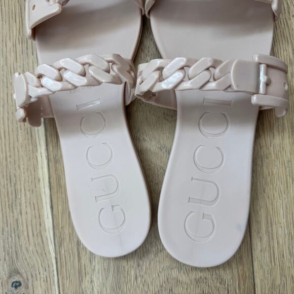 Gucci Blush Pink Jelly Chain Rubber Double Strap Slide Sandals Size 37 EU - Picture 9 of 13